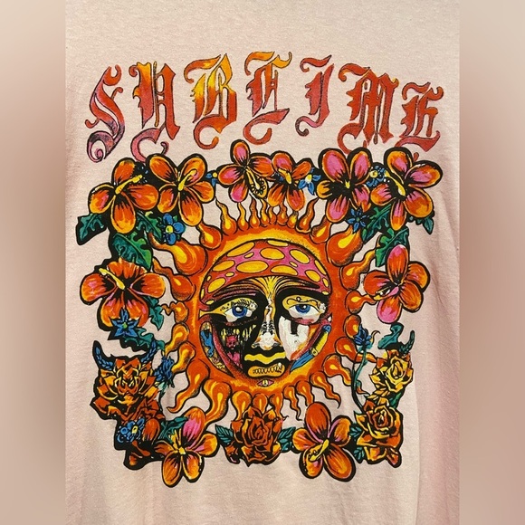 NWOT Sublime Size L Pink Short Sleeve Crew Neck Tee Shirt Endless Petals Sun - Picture 2 of 10